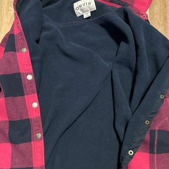 Orvis Womens Small Fuchsia Plaid Flannel Fleece Lined Snap Button Shirt Shacket - Picture 7 of 12